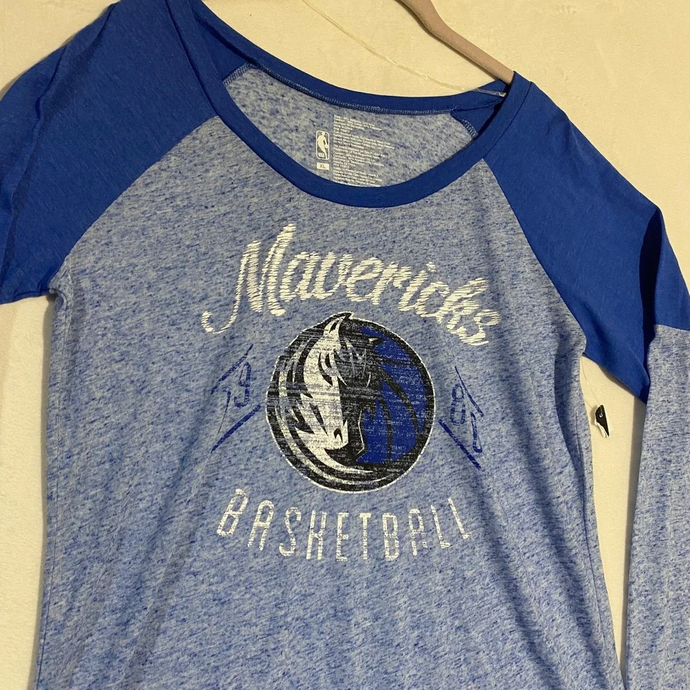 NBA Dallas Mavericks Womens XL Long Sleeve Raglan T-Shirt Blue Heather - Picture 2 of 9